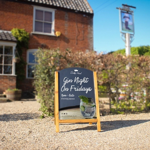  Woodworkz Chalk A - Board Outside Pub Showing Gin Night Artwork